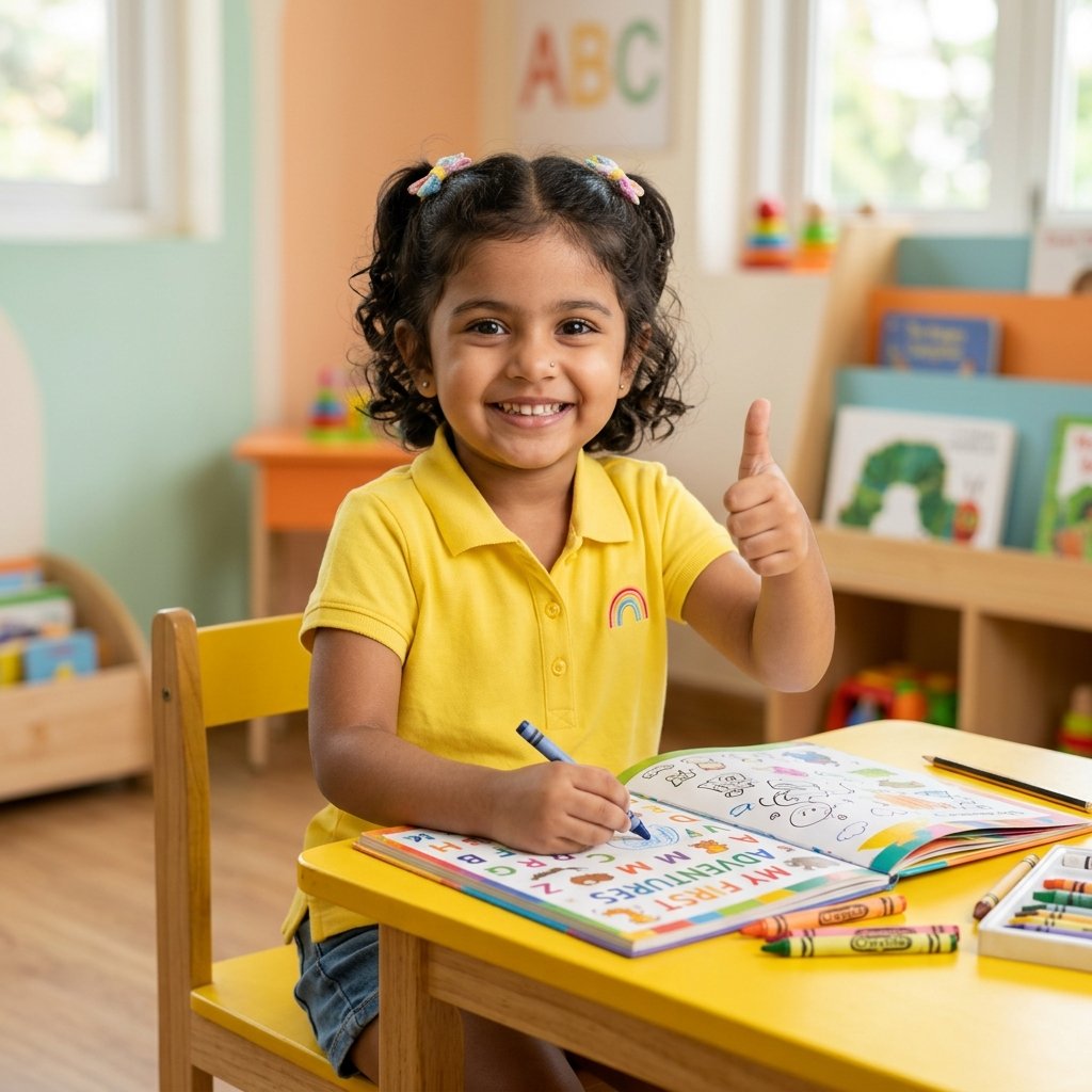 Happy preschool student at BrainBunny Juniors