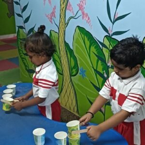Preschool kid participating in indoor sports activities