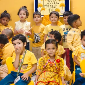 Children celebrating Yellow Colour Day at BrainBunny Juniors Preschool Gurugram