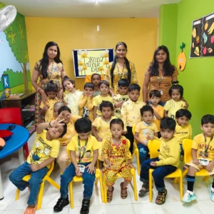 Kids learning about yellow colour through fun classroom activities in Gurugram preschool